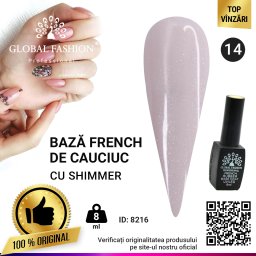 Cauciuc baza de gel lac de unghii french-ul cu шиммером , Rubber Base Coat French, 8 ml, Global Fashion 014