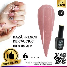 Cauciuc baza de gel lac de unghii french-ul cu шиммером , Rubber Base Coat French, 8 ml, Global Fashion 018