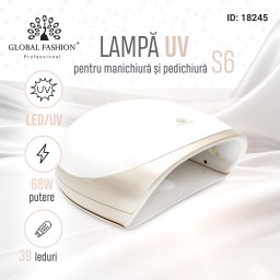 Lampa LED/UV S6 pentru unghii semipermanente, Global Fashion, 68W, ecran digital, uscare 10s-60s, alba
