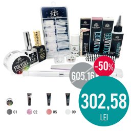 Kit unghii Polygel cu lampa Uv/Led Sun 1 48W + top + baza