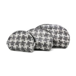 Set 3 genti cosmetice, imprimeu carouri, gri