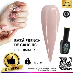 Cauciuc baza de gel lac de unghii french-ul cu шиммером , Rubber Base Coat French, 8 ml, Global Fashion 008
