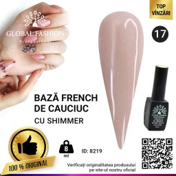 Cauciuc baza de gel lac de unghii french-ul cu шиммером , Rubber Base Coat French, 8 ml, Global Fashion 017