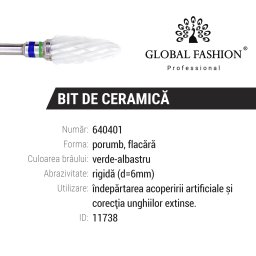 Ceramic tip for gel and gel polish remover, corn, green-blue notch