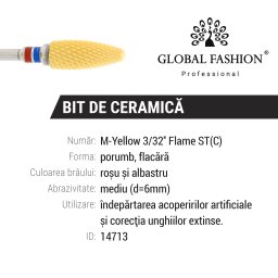 Bit ceramica, flacara, rosu/albastru, pentru indepartat gel, M-Yellow Flame ST(C.) Yellow, 6 mm