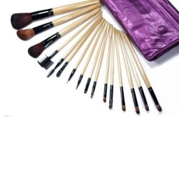Set de pensule pentru machiaj, 16 bucati, husa mov