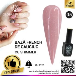 Cauciuc baza de gel lac de unghii french-ul cu шиммером , Rubber Base Coat French, 8 ml, Global Fashion 005