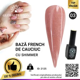 Cauciuc baza de gel lac de unghii french-ul cu шиммером , Rubber Base Coat French, 8 ml, Global Fashion 003