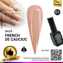 Rubber Base Coat French, baza cauciucata unghii, Global Fashion, nude, 8ml, 01