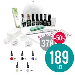 Kit Oja semipermanent Global Fashion, Lampa Led/Uv Sun1 48W, 5 oje, baza, top si accesorii