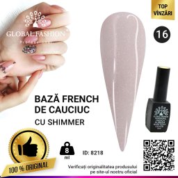 Cauciuc baza de gel lac de unghii french-ul cu шиммером , Rubber Base Coat French, 8 ml, Global Fashion 016
