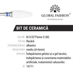Ceramic gel and gel nail polish remover, corn, blue notch, M 3/32* Flame S (M)