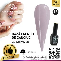 Cauciuc baza de gel lac de unghii french-ul cu шиммером , Rubber Base Coat French, 8 ml, Global Fashion 013