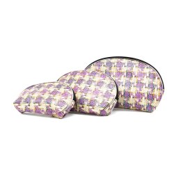 Set 3 genti cosmetice, imprimeu carouri, culoare violeta