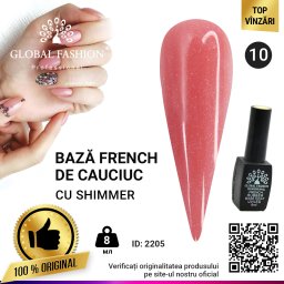 Cauciuc baza de gel lac de unghii french-ul cu шиммером , Rubber Base Coat French, 8 ml, Global Fashion 010