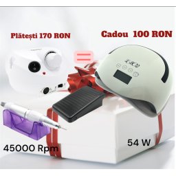 Aparat de manichiură și pedichiură 45000 rotații 45 wați ZS-601 alb + lampă 58W ca un cadou.