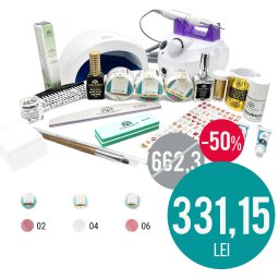 Kit unghii false, cu lampa UV, freza electrica, geluri de constructie si accesorii