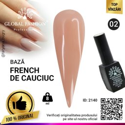 Rubber Base Coat French, baza cauciucata unghii, Global Fashion, nude, 8ml, 02