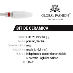 Ceramic nozzle for gel and gel nail polish removal, corn, red notch, F 3/32* Flame ST(C)