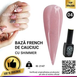 Cauciuc baza de gel lac de unghii french-ul cu шиммером , Rubber Base Coat French, 8 ml, Global Fashion 004