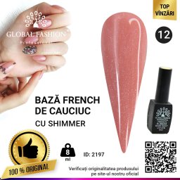 Cauciuc baza de gel lac de unghii french-ul cu шиммером , Rubber Base Coat French, 8 ml, Global Fashion 012