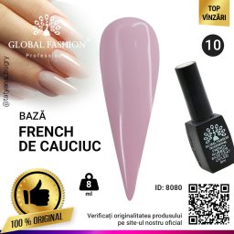 Rubber Base Coat French, baza cauciucata unghii, Global Fashion, 8ml, Roz-Bej, 010