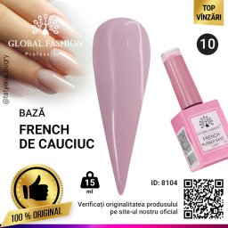 Rubber Base Coat French, baza cauciucata, Global Fashion, roz, 15ml, 10