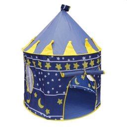 Cort tip castel pentru copii cu stele si luna, 135x105 cm, albastru