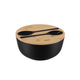 Bol pentru salata din fibra de bambus 25 cm cu capac, negru, ZASS