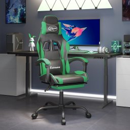 Scaun de gaming cu suport picioare negru/verde, piele ecologica GartenMobel Dekor