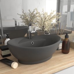 Chiuveta lux cu preaplin gri închis mat 58,5x39cm ceramica oval GartenMobel Dekor