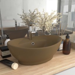 Chiuveta lux cu preaplin, crem mat, 58,5x39 cm ceramica, oval GartenMobel Dekor