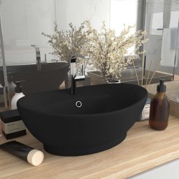 Chiuveta lux cu preaplin, negru mat, 58,5x39 cm ceramica, oval GartenMobel Dekor