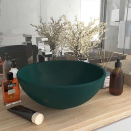 Chiuveta baie lux verde închis mat 32,5x14 cm ceramica rotund GartenMobel Dekor