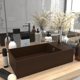 Chiuveta de baie cu preaplin, maro închis, ceramica GartenMobel Dekor