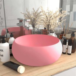 Chiuveta de baie lux roz mat 40x15 cm ceramica rotund GartenMobel Dekor