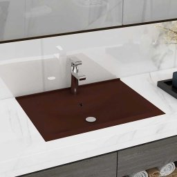 Chiuveta baie lux, orificiu robinet, maro mat 60x46 cm ceramica GartenMobel Dekor