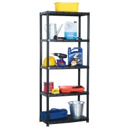 Raft de depozitare cu 5 polite, negru, 71x38x170 cm, plastic GartenMobel Dekor