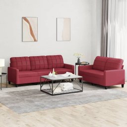 Set de canapele cu perne, 2 piese, rosu vin, piele ecologica GartenMobel Dekor