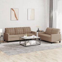 Set de canapele cu perne, 2 piese, cappuccino, piele ecologica GartenMobel Dekor