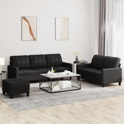 Set de canapele cu perne, 3 piese, negru, piele ecologica GartenMobel Dekor