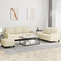 Set de canapele cu perne, 3 piese, crem, piele ecologica GartenMobel Dekor