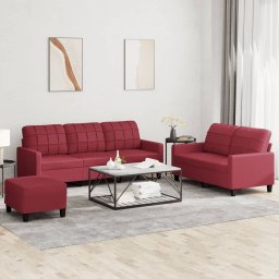 Set de canapele cu perne, 3 piese, rosu vin, piele ecologica GartenMobel Dekor