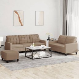 Set de canapele cu perne, 3 piese, cappuccino, piele ecologica GartenMobel Dekor