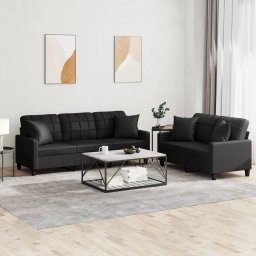 Set de canapele cu perne, 2 piese, negru, piele ecologica GartenMobel Dekor