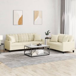Set de canapele cu perne, 2 piese, crem, piele ecologica GartenMobel Dekor