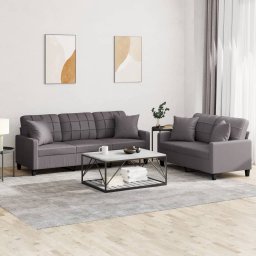 Set de canapele cu perne, 2 piese, gri, piele ecologica GartenMobel Dekor