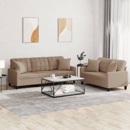 Set de canapele cu perne, 2 piese, cappuccino, piele ecologica GartenMobel Dekor