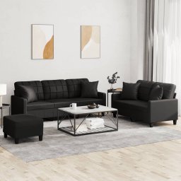 Set de canapele cu perne, 3 piese, negru, piele ecologica GartenMobel Dekor