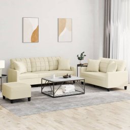 Set de canapele cu perne, 3 piese, crem, piele ecologica GartenMobel Dekor